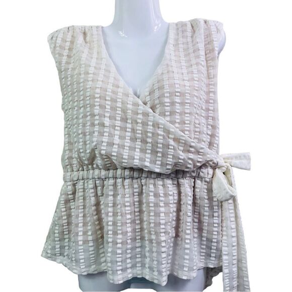 Anthropologie Deletta Ivory / Nude Faux Wrap Top - Picture 1 of 9